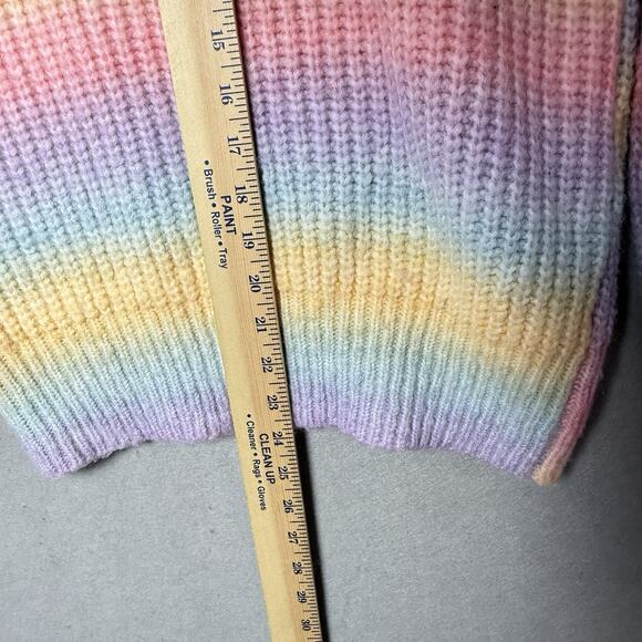 Crown & Ivy Crew Neck Sweater Rainbow Color Cable Hand Knit Wool Blend Size L - Picture 6 of 8